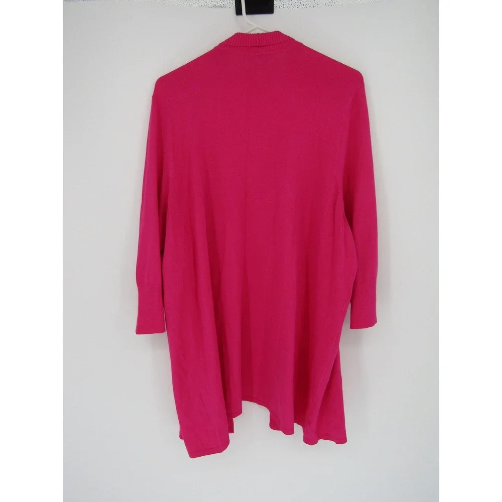 Laura Ashley Cardigan 3X Pink Open Front 3/4 Sleeve Ribbed Knit Minimal Layer